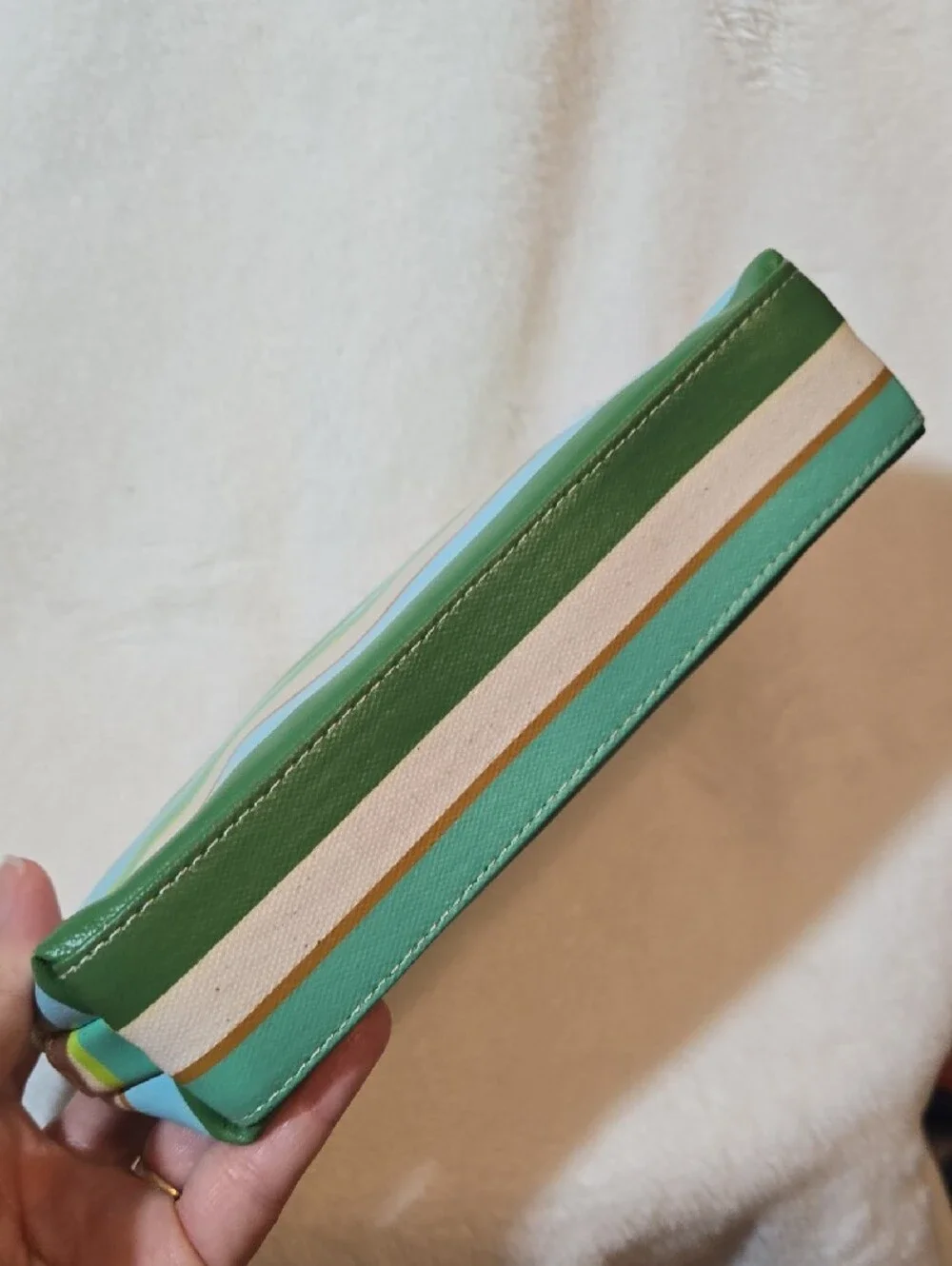 J. Crew Striped Green Tan Cream Cosmetic Pouch New